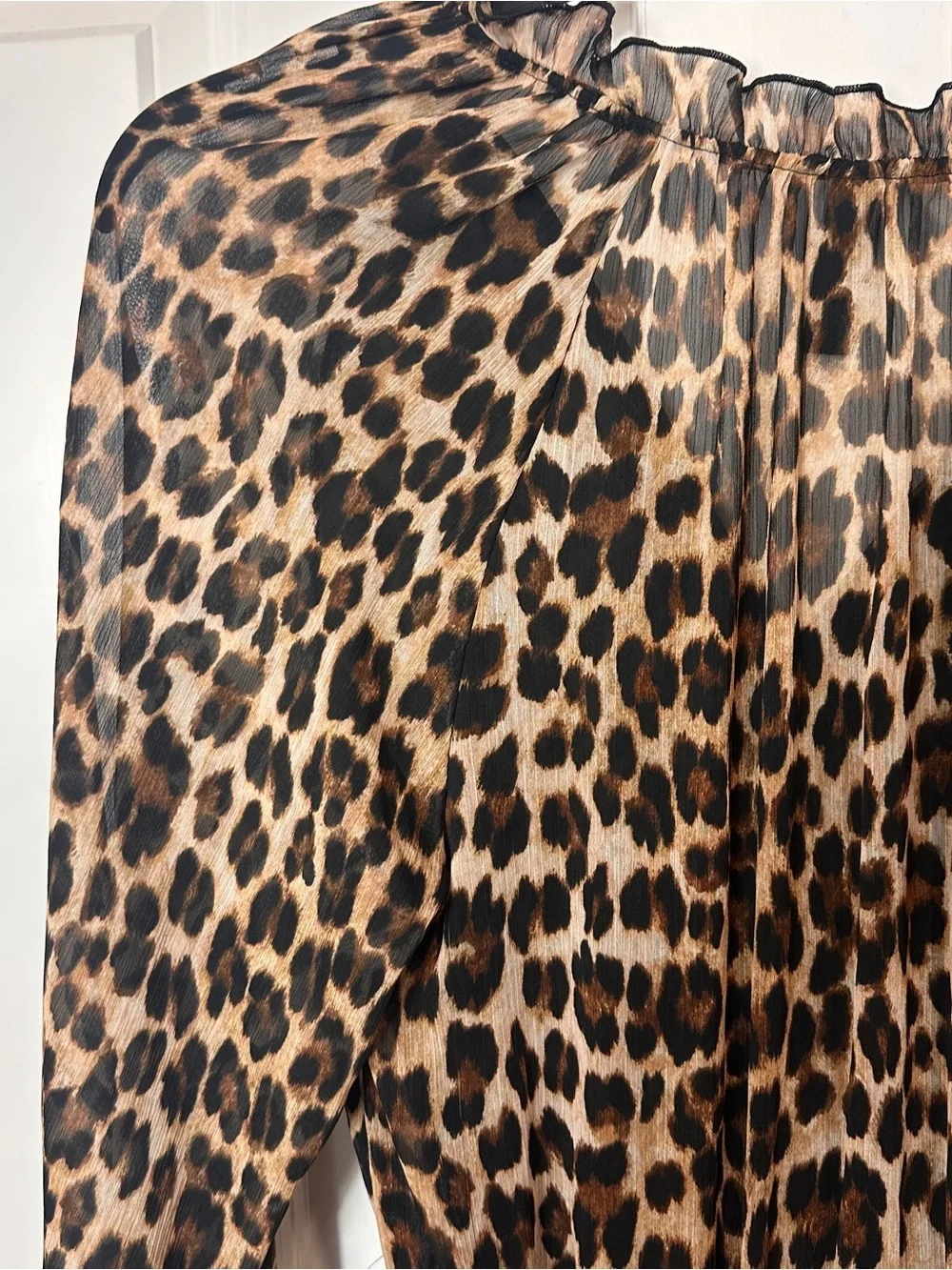 MNG Leopard Print Ruffled Long Sleeve Dress - Brown/Tan/Black - Picture 9 of 12